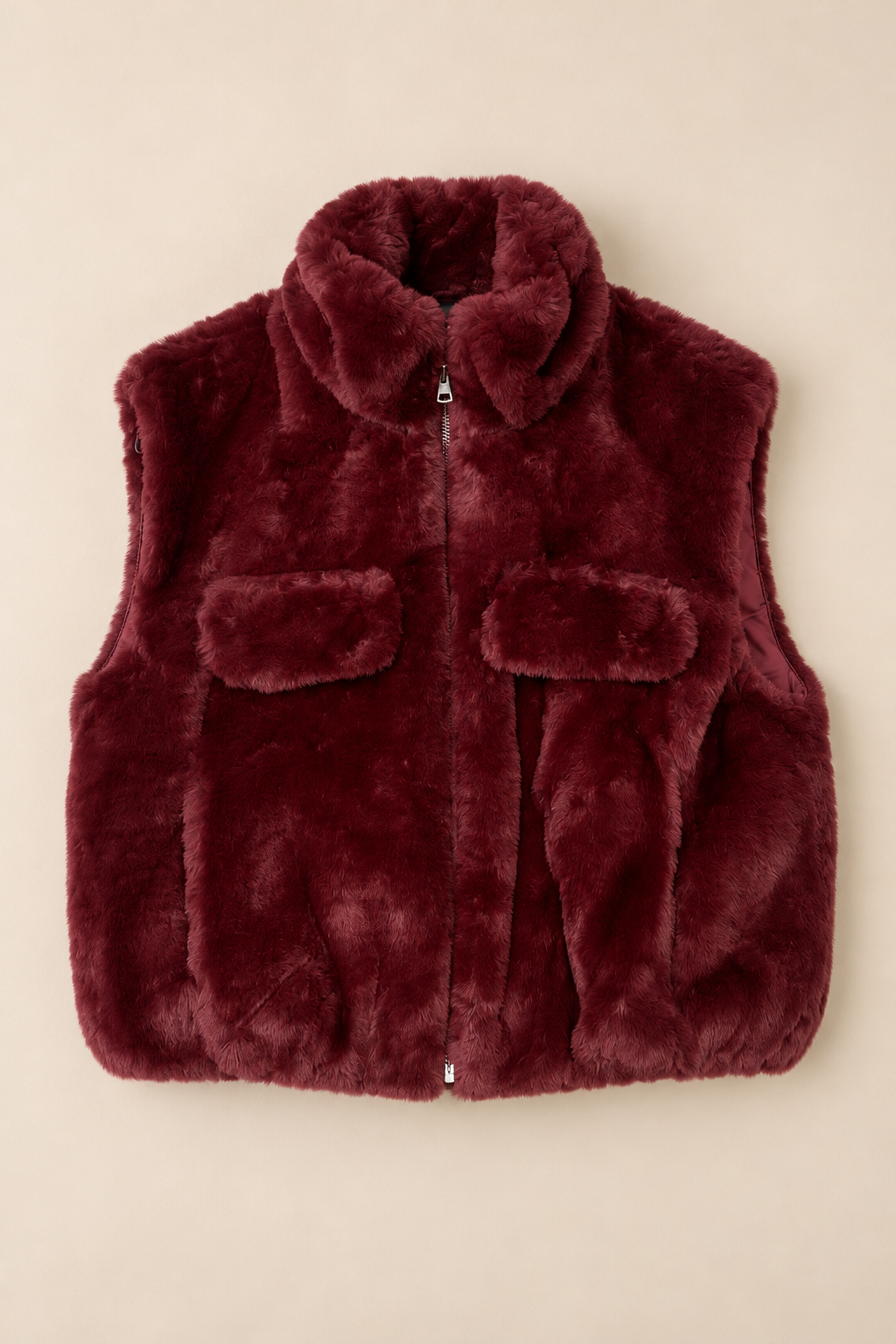 Alessia Faux Fur Gilet – Burgundy
