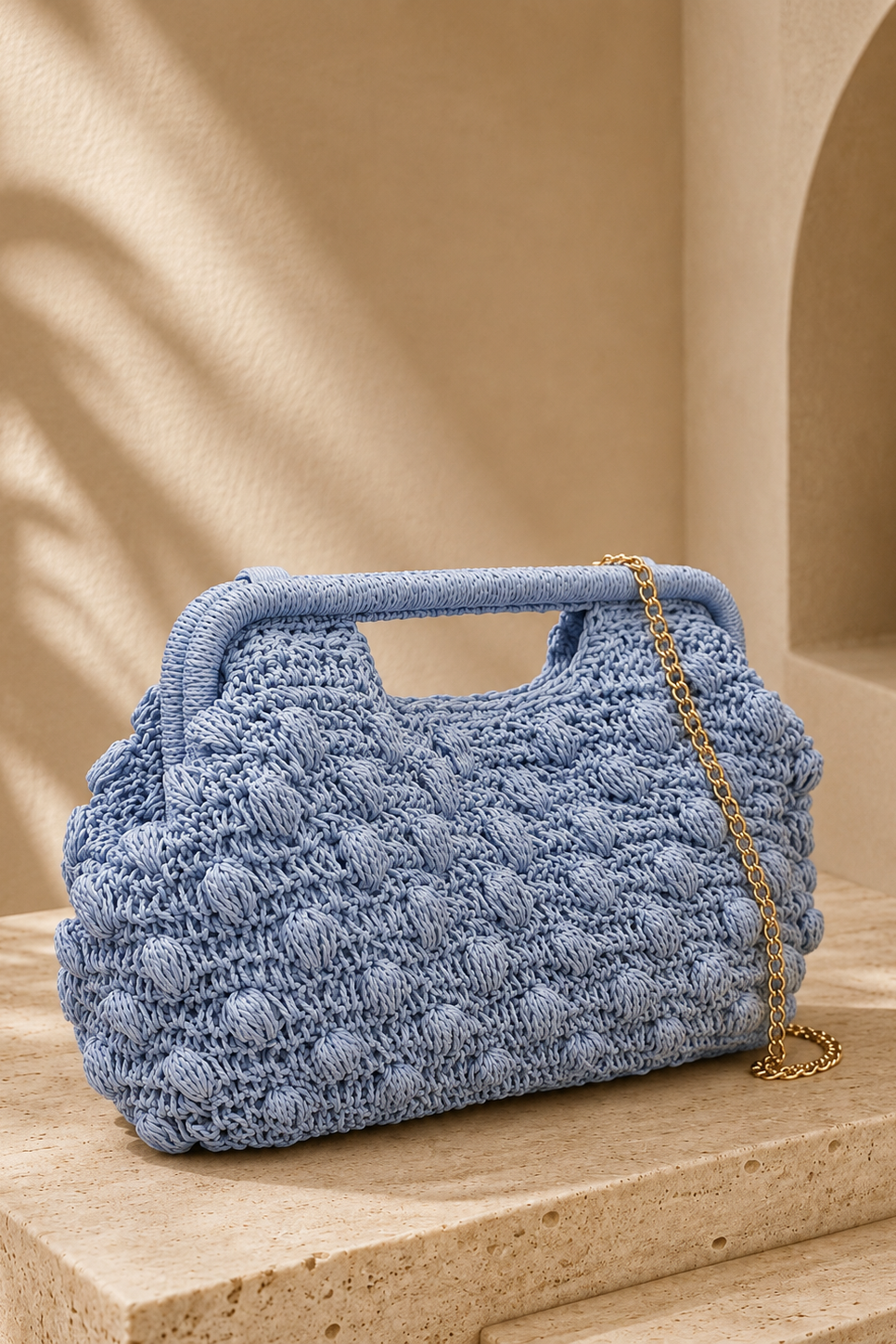 Amalfi Crochet Clutch - Powder Blue