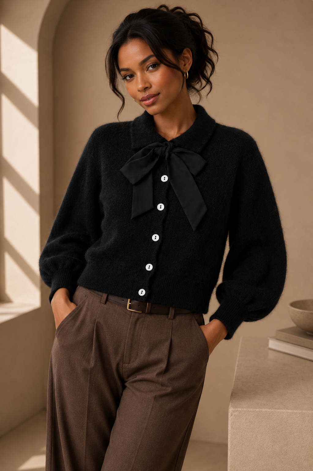 Amélie Bow Cardigan – Black