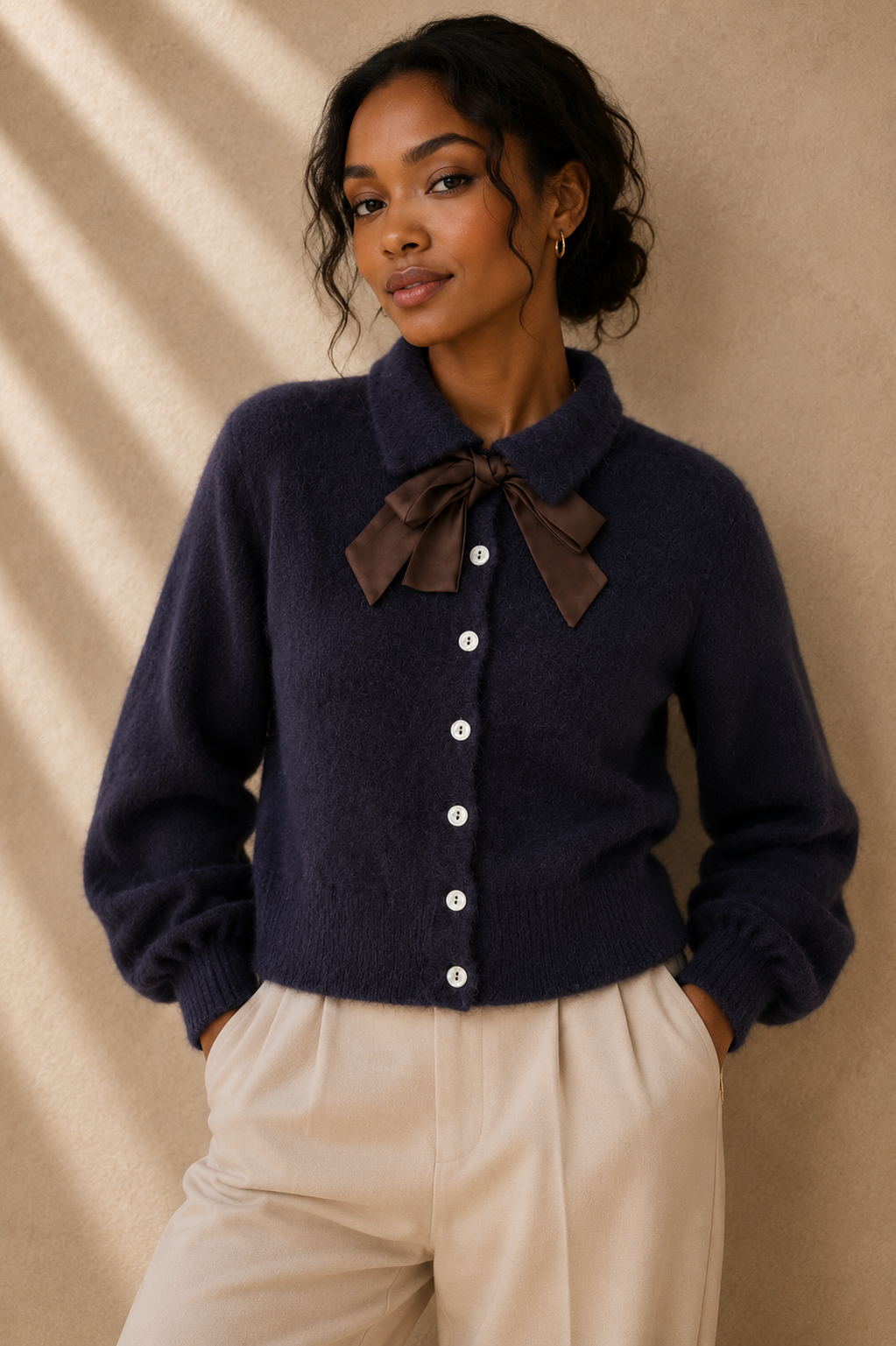 Amélie Bow Cardigan – Navy
