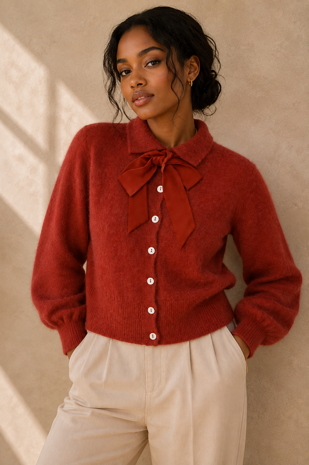 Amélie Bow Cardigan – Red