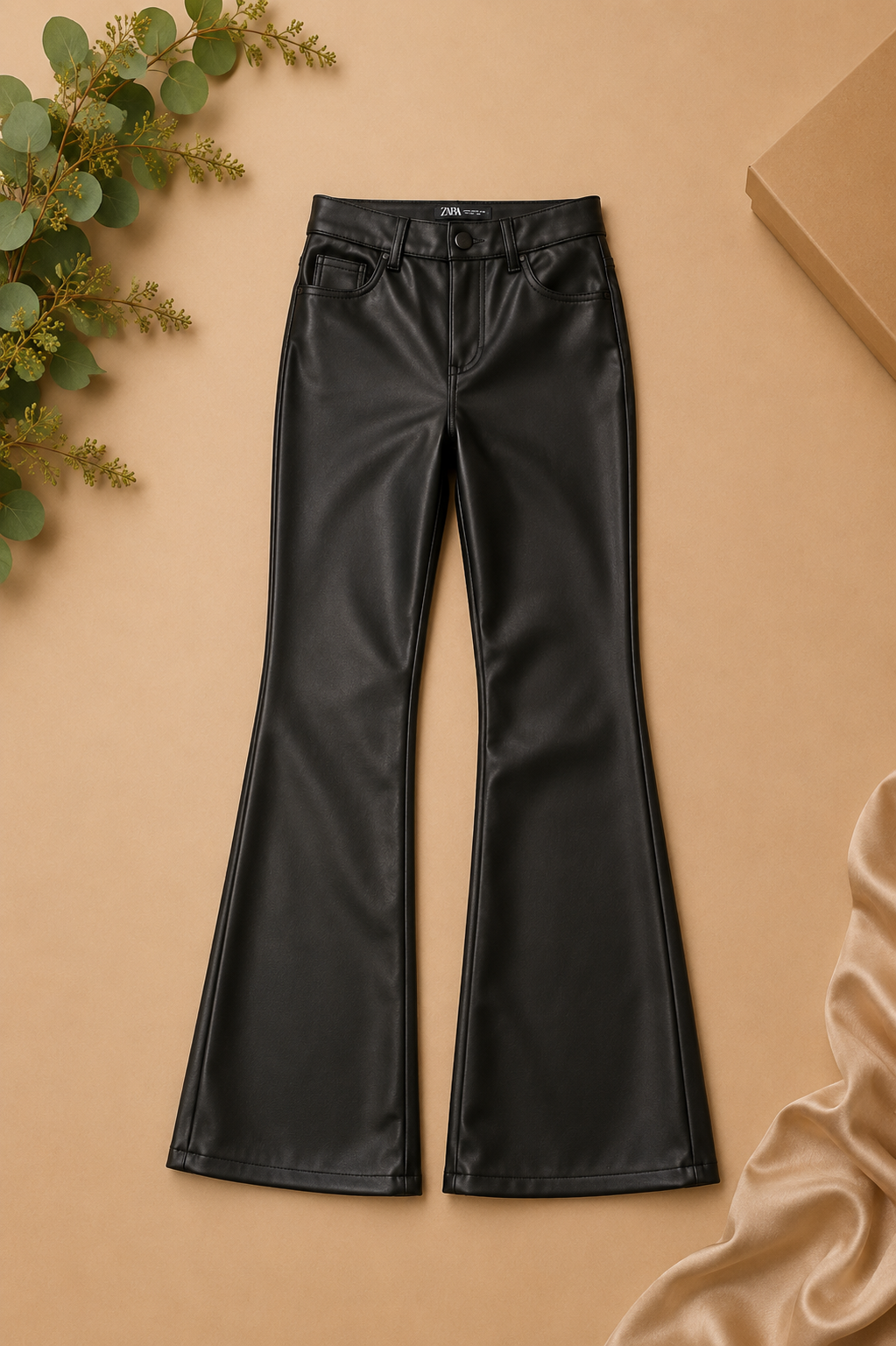 Black Leather Flare Pants
