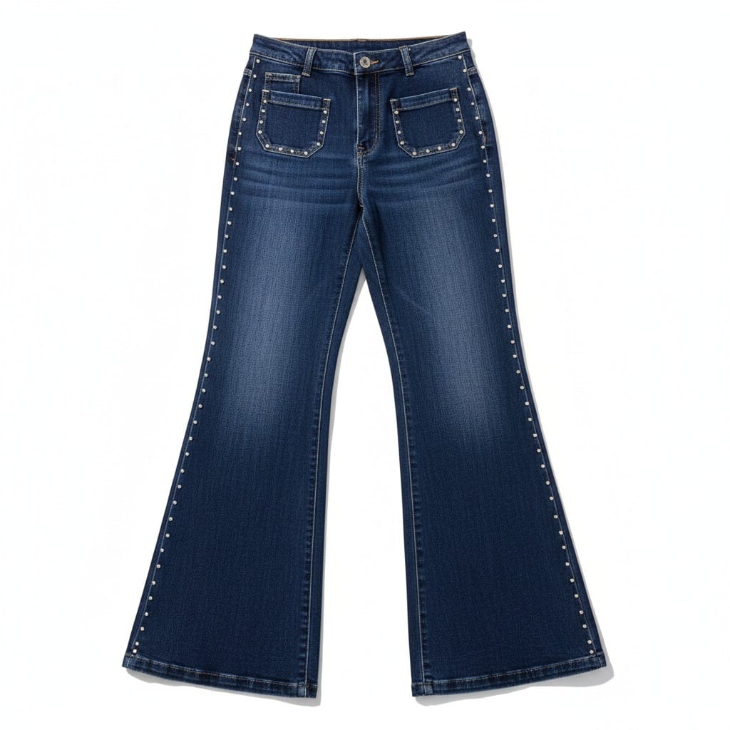 Isla Studded Flare Denim – Midnight Blue