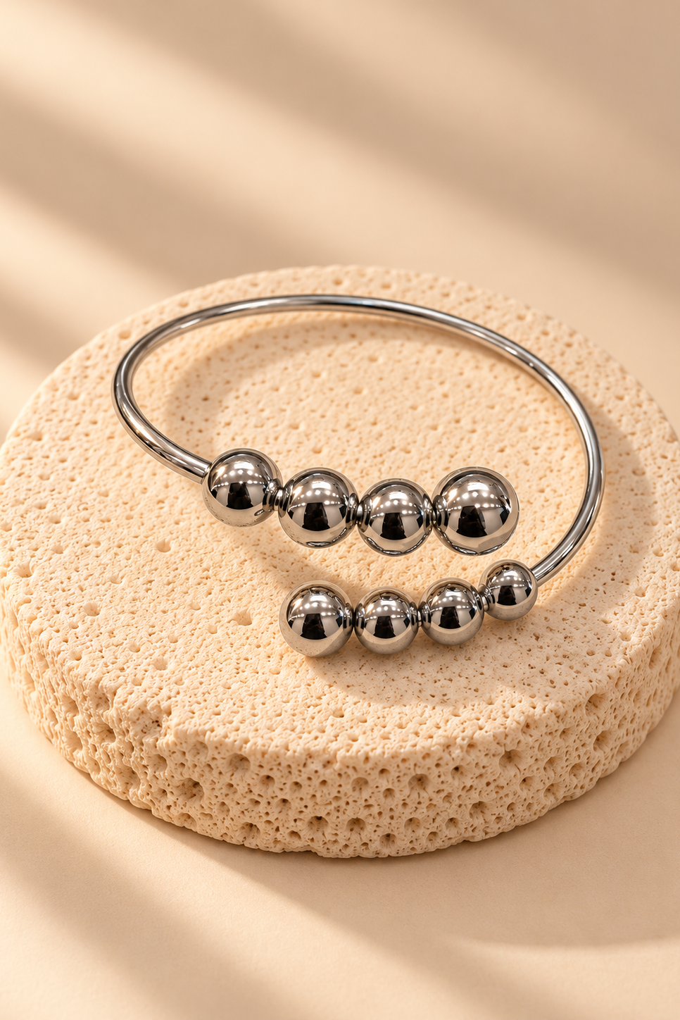 Celeste Silver Beaded Cuff Bracelet