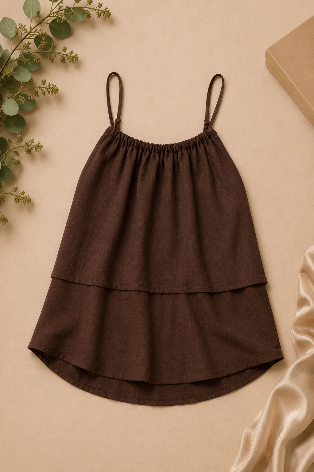 Chocolate Brown Ruched & Ruffled-Hem Set