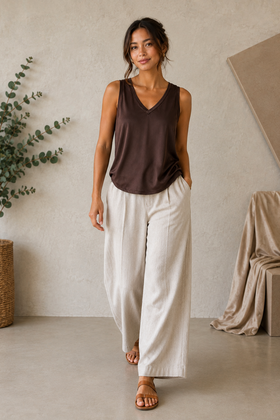 Chocolate Brown Silk Tank Top