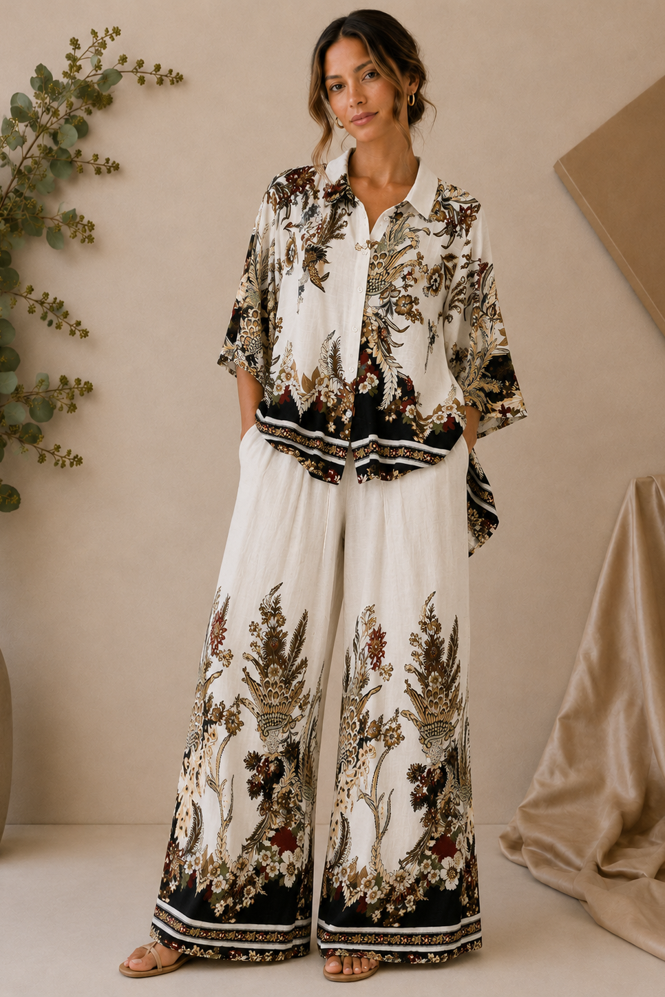 Dark Print Boho Floral Set