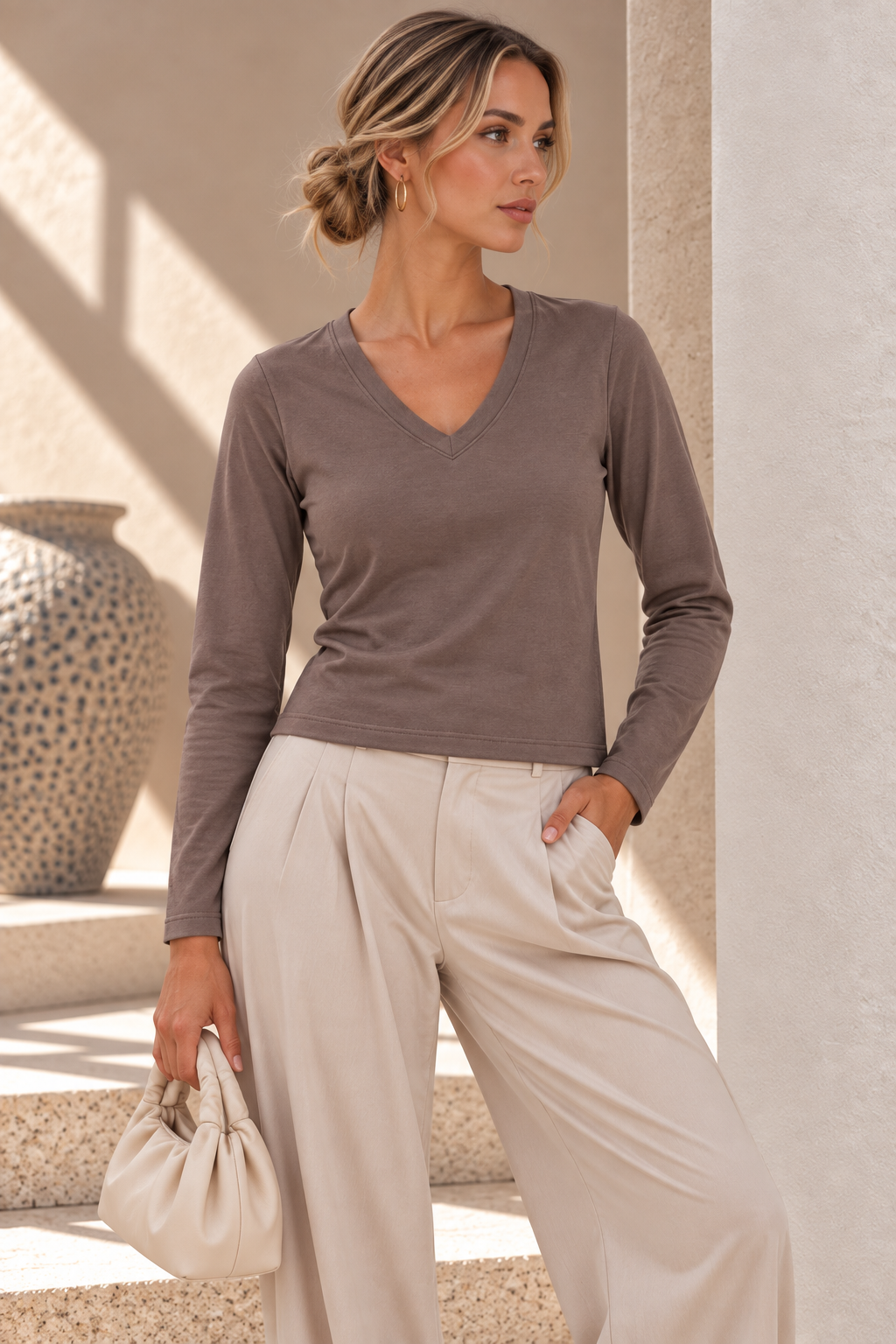 Edit V-Neck Top – Mocha