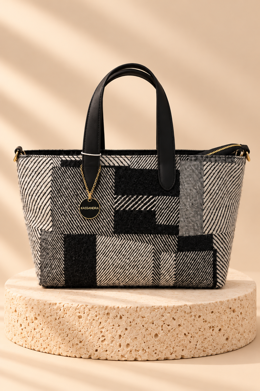 Harlow Patchwork Tote Bag – Black