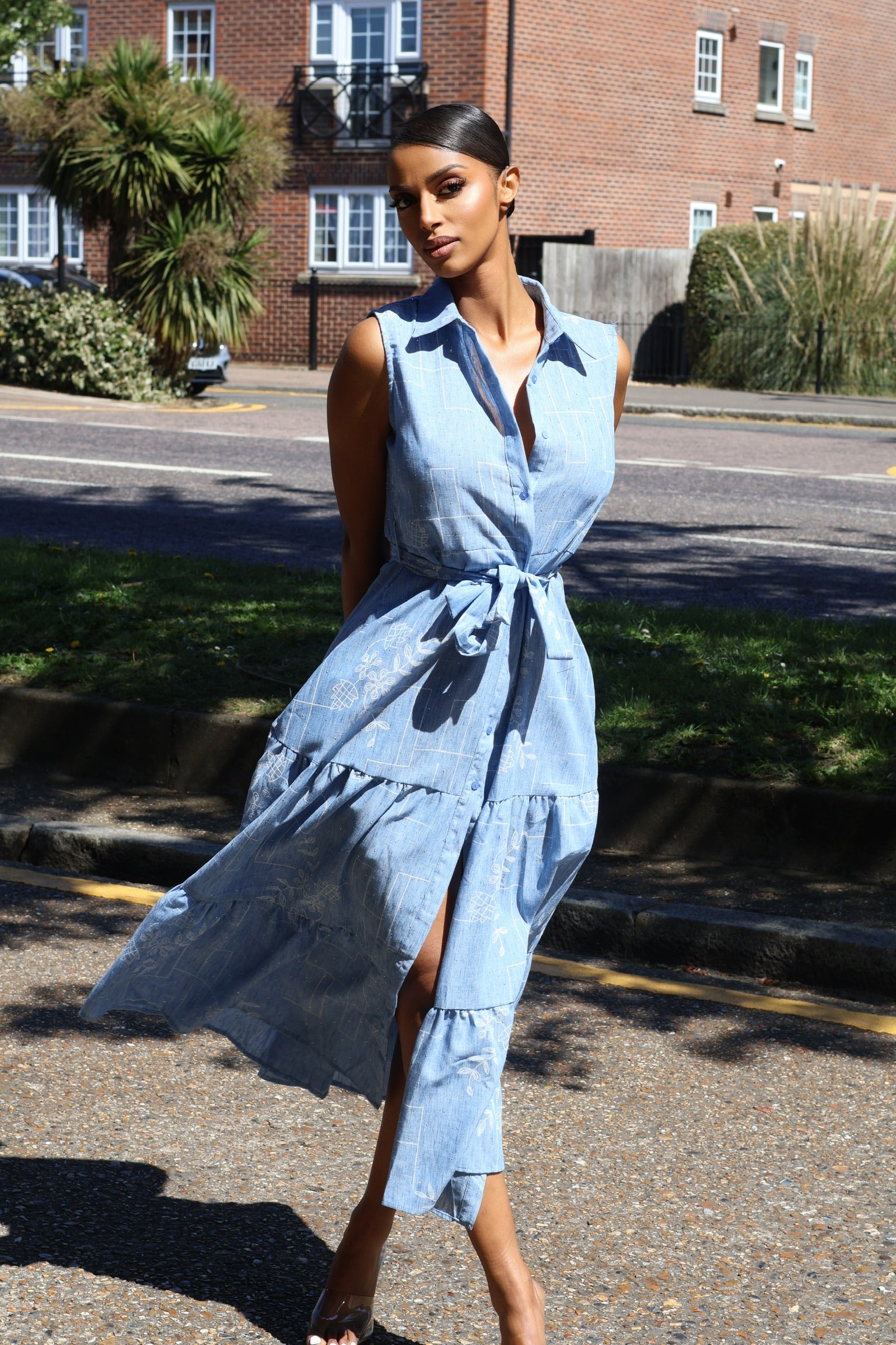 Driftline Belted Tiered Midi Dress