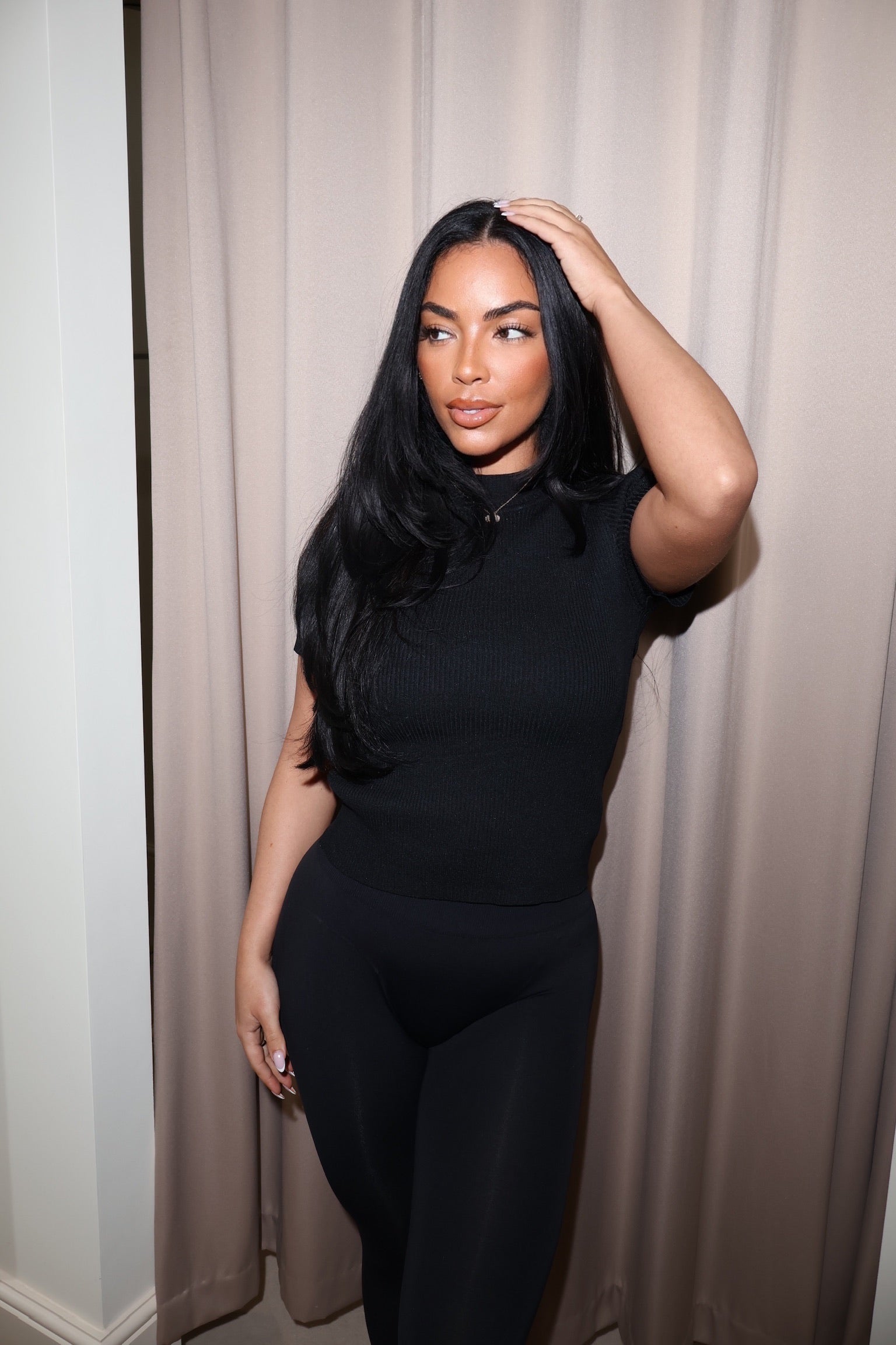 Ribbed Short Sleeve Top – Black