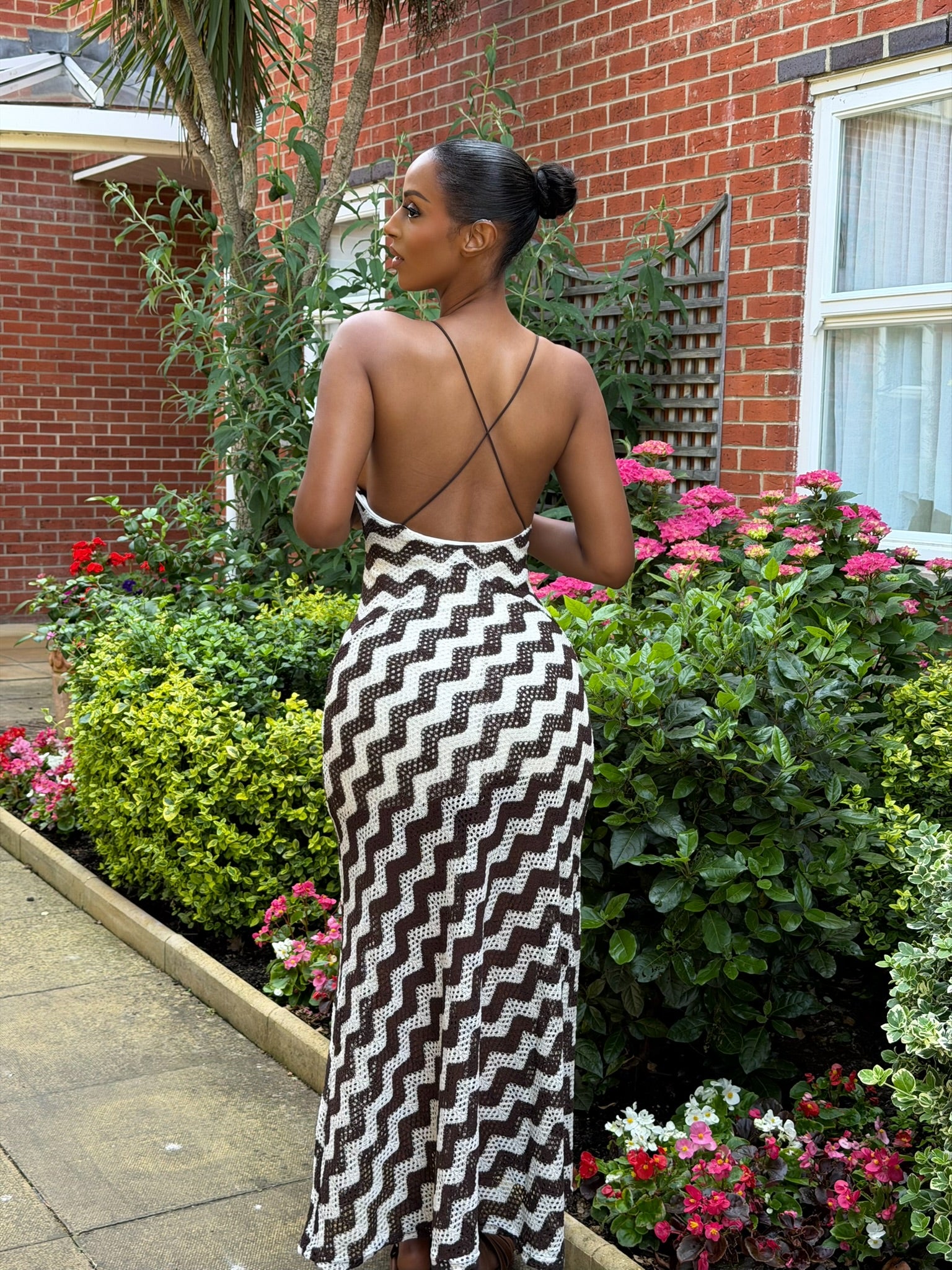 Brown & White Zigzag Maxi Dress