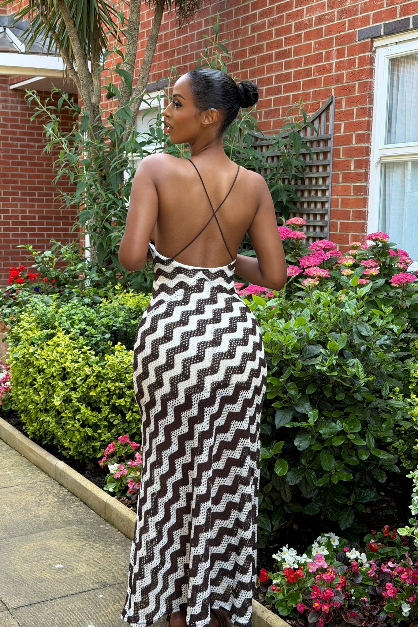 Brown & White Zigzag Maxi Dress