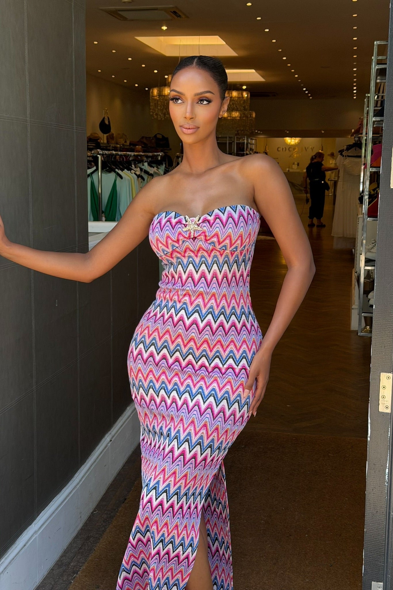 Zigzag Knit Maxi Dress - Sunset Sorbet