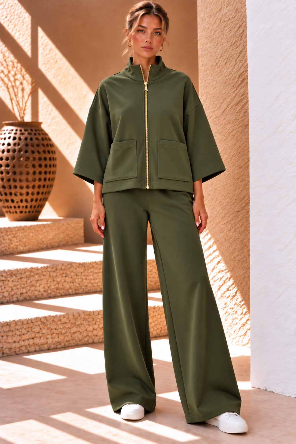 Veyra Zip Co-ord Set - Khaki Green