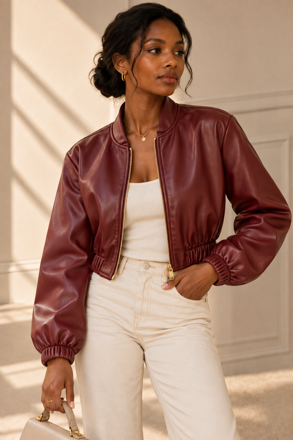 Lula Faux Leather Bomber Jacket – Burgundy