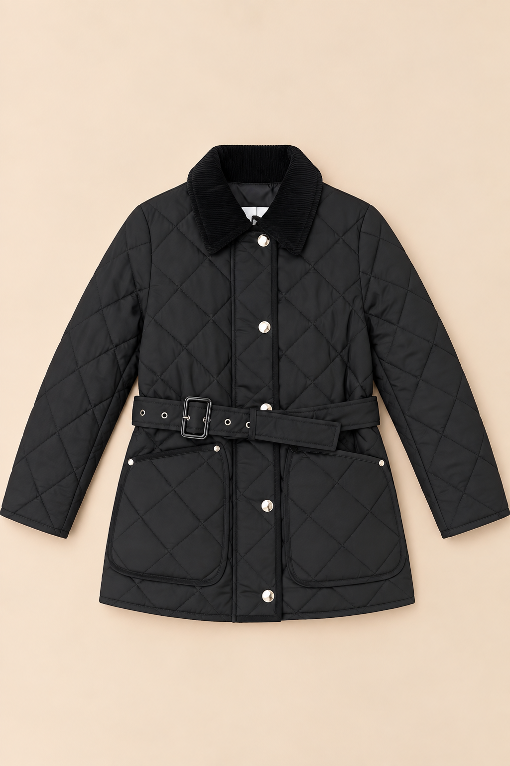 Mabel Quilted Belted Jacket – Black