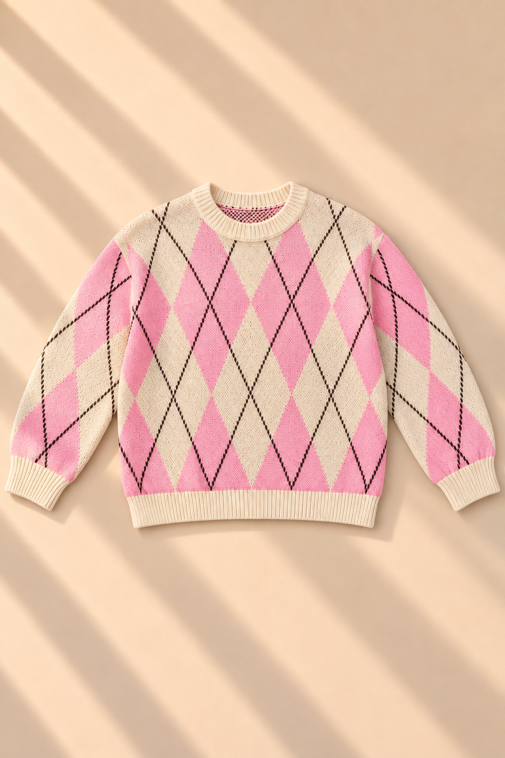 Marlow Argyle Knit – Pink & Cream