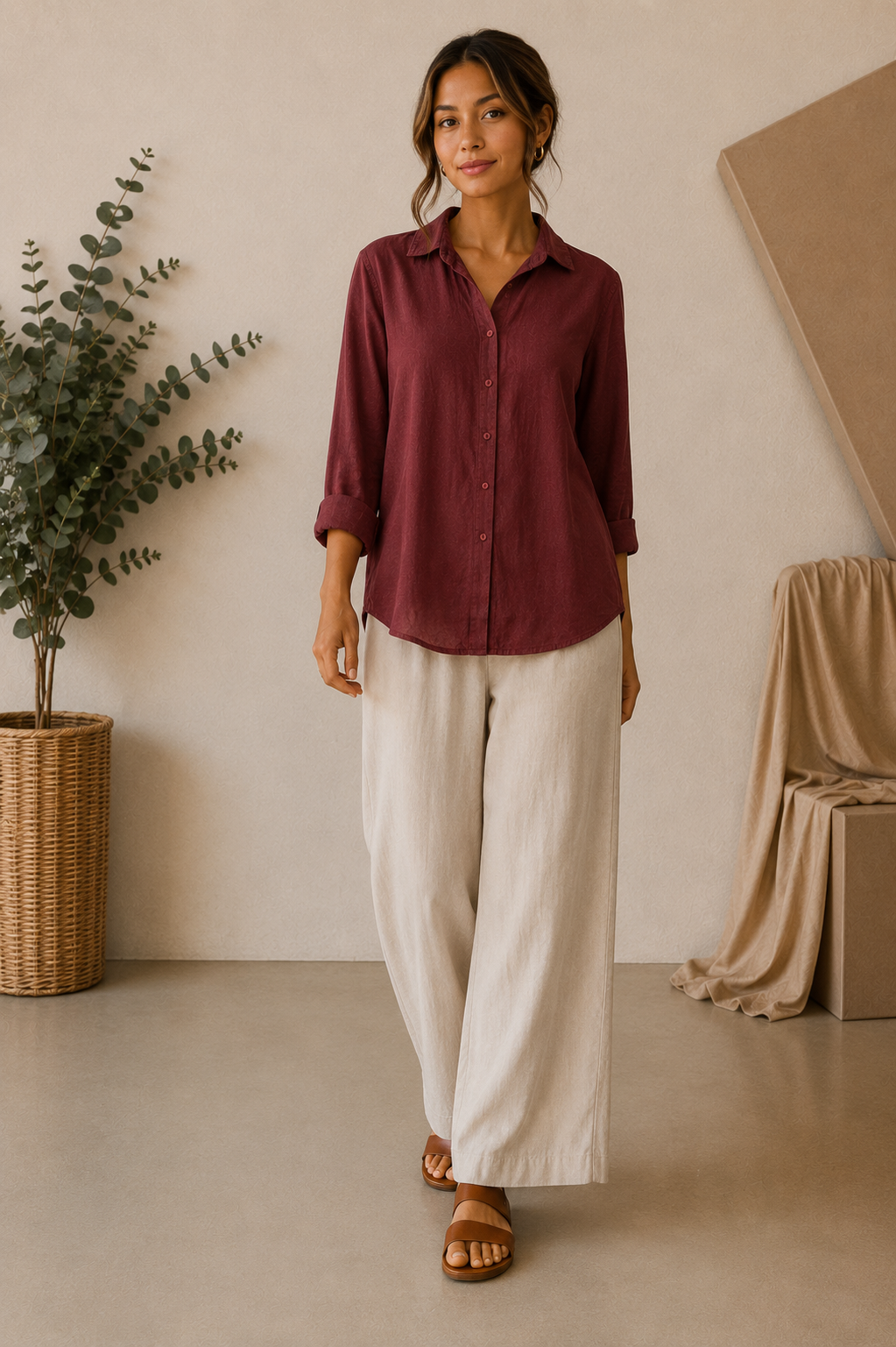 Marlow Linen Shirt - Burgundy