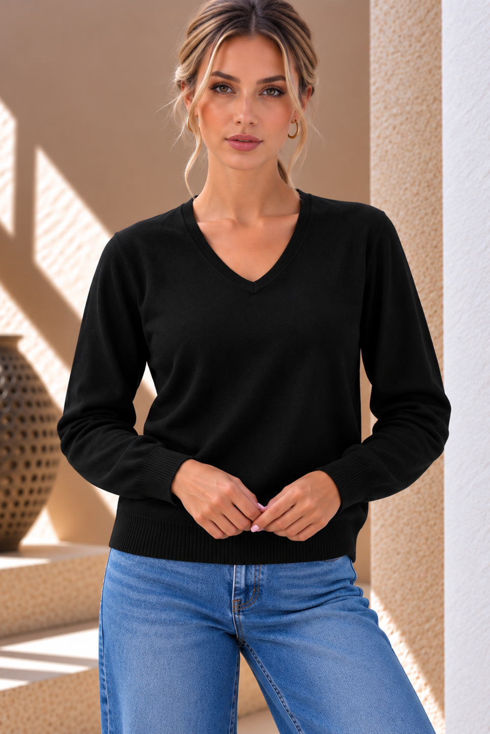 Mirelle V-Neck Knit – Black