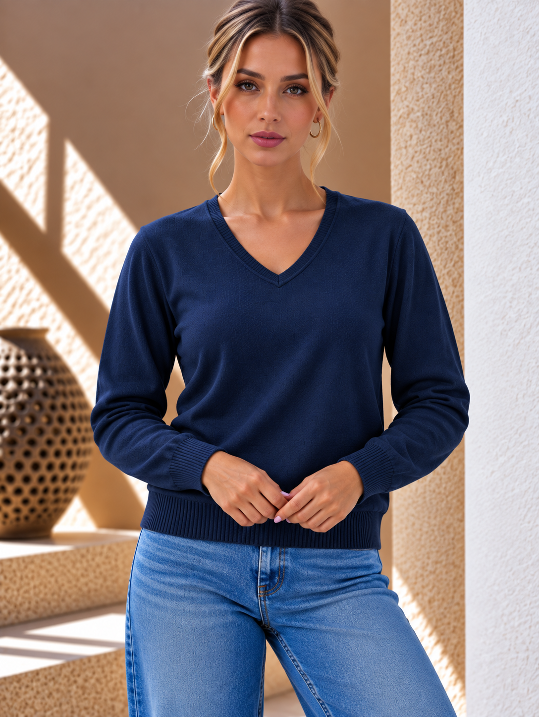 Mirelle V-Neck Knit – Navy