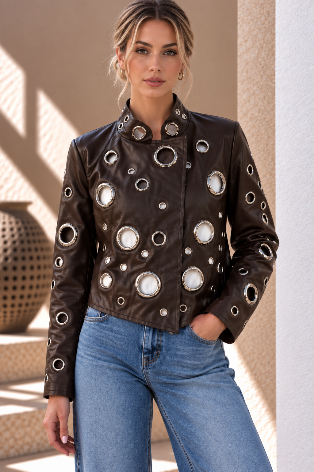 Nola Eyelet Jacket – Brown