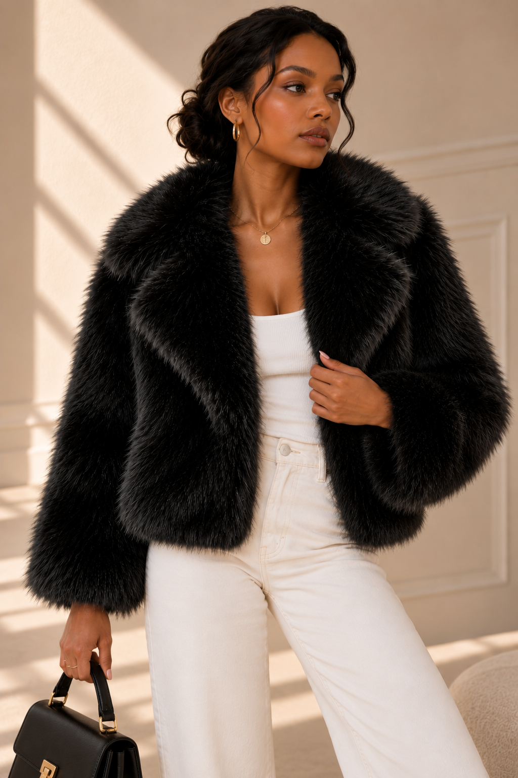 Nola Faux Fur Jacket – Black