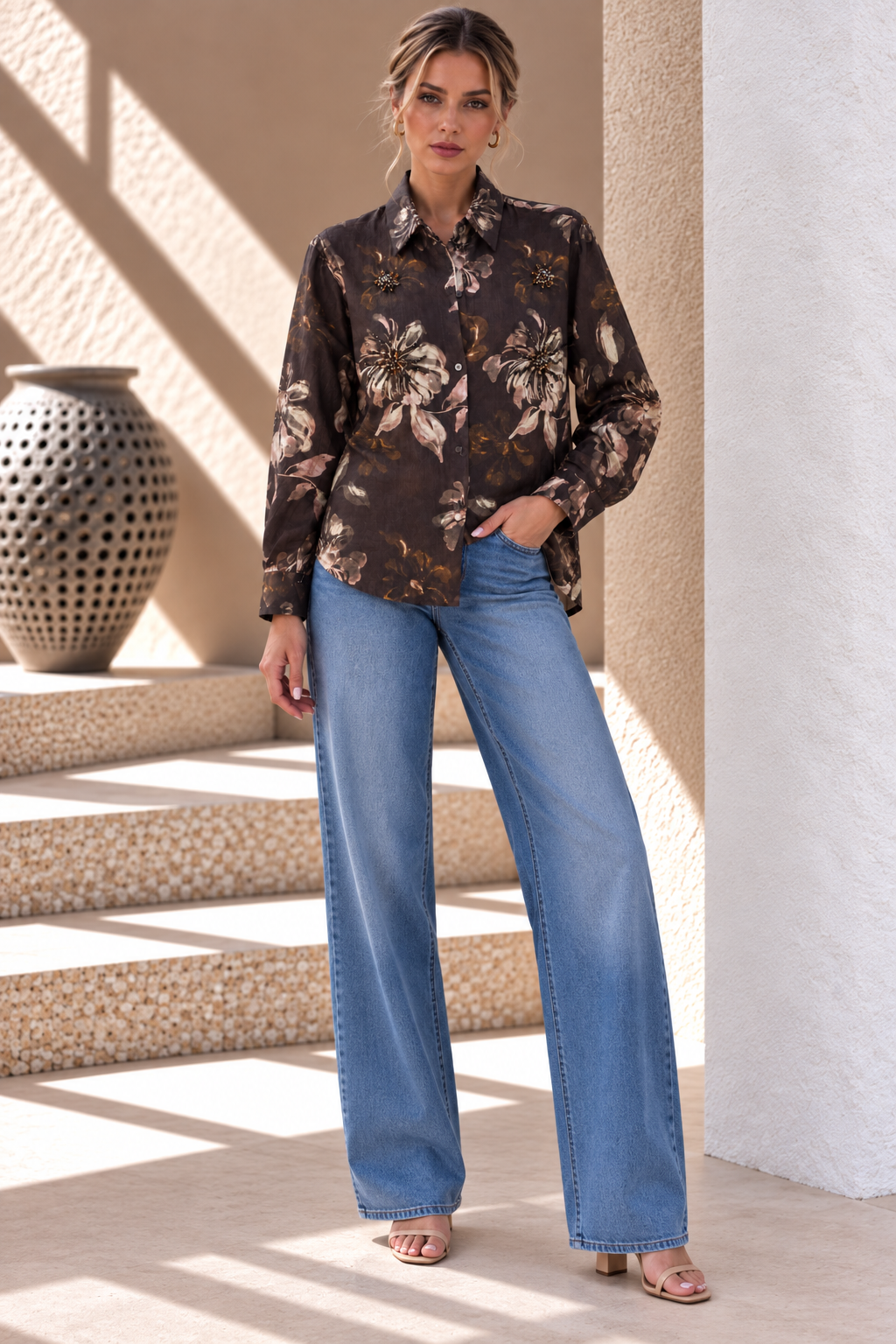 Odette Floral Shirt – Chocolate