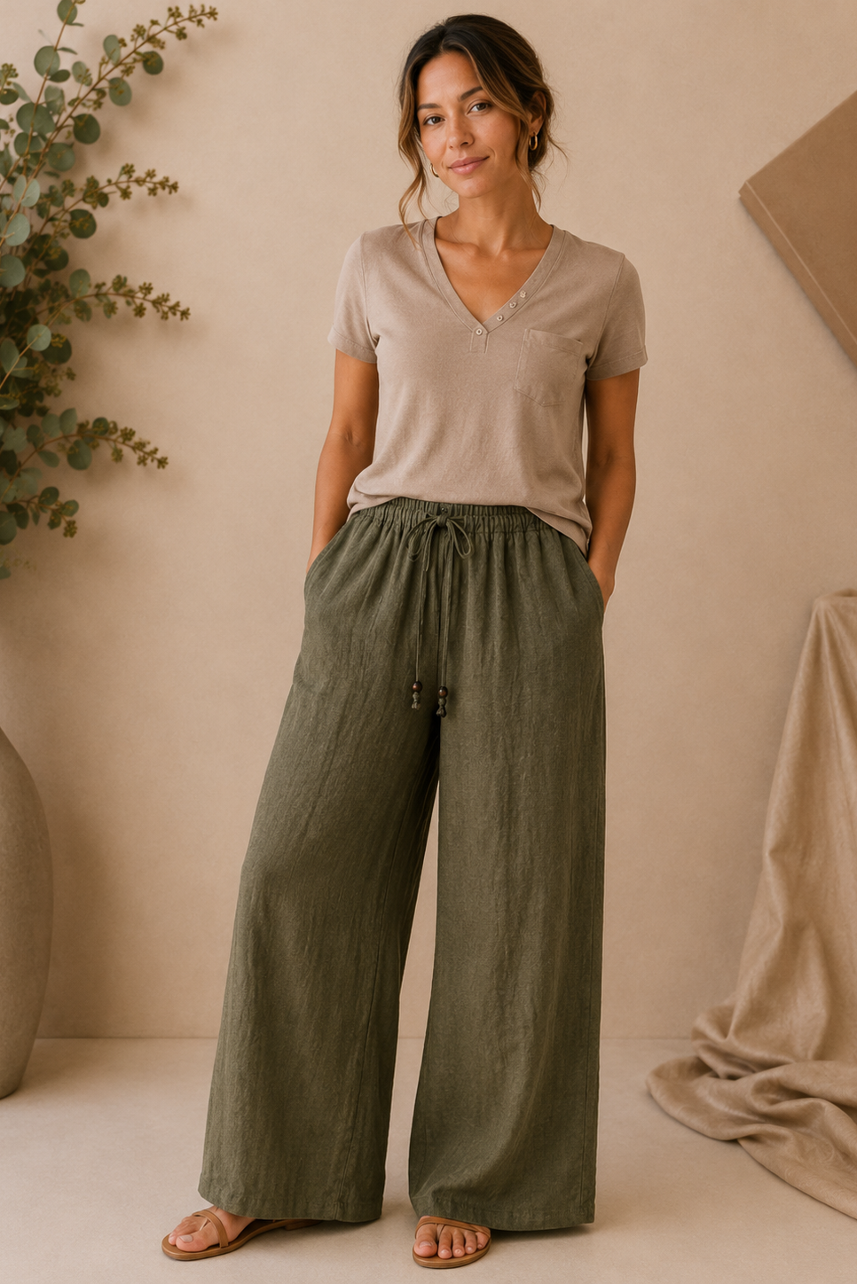 Olive Linen Trousers