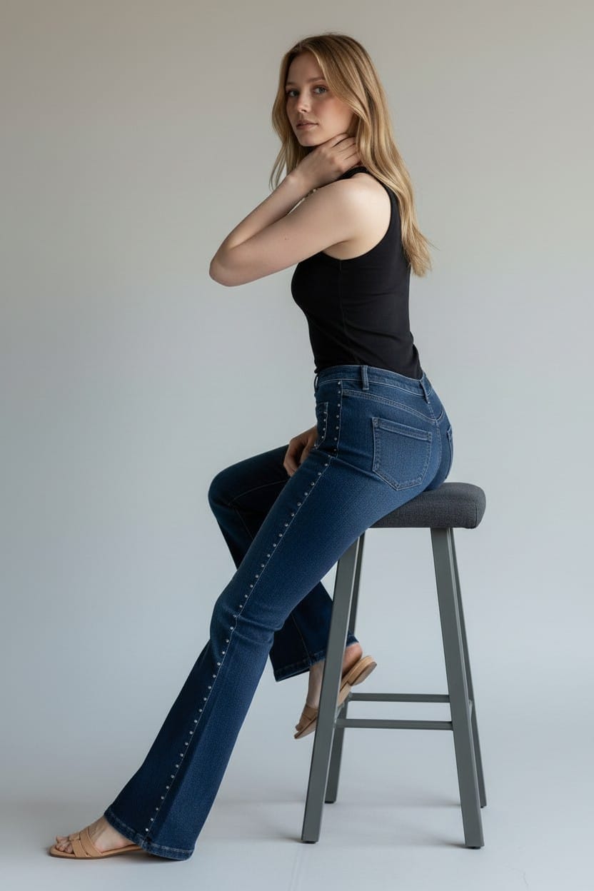 Isla Studded Flare Denim – Midnight Blue