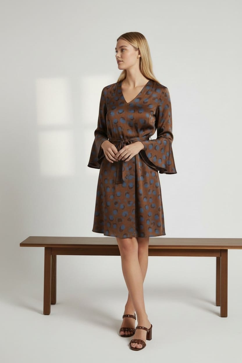 Aurelia Flow Dress – Mocha Azure Print