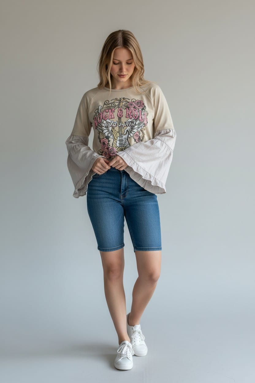 Vintage Bloom Statement Top – Sand Beige