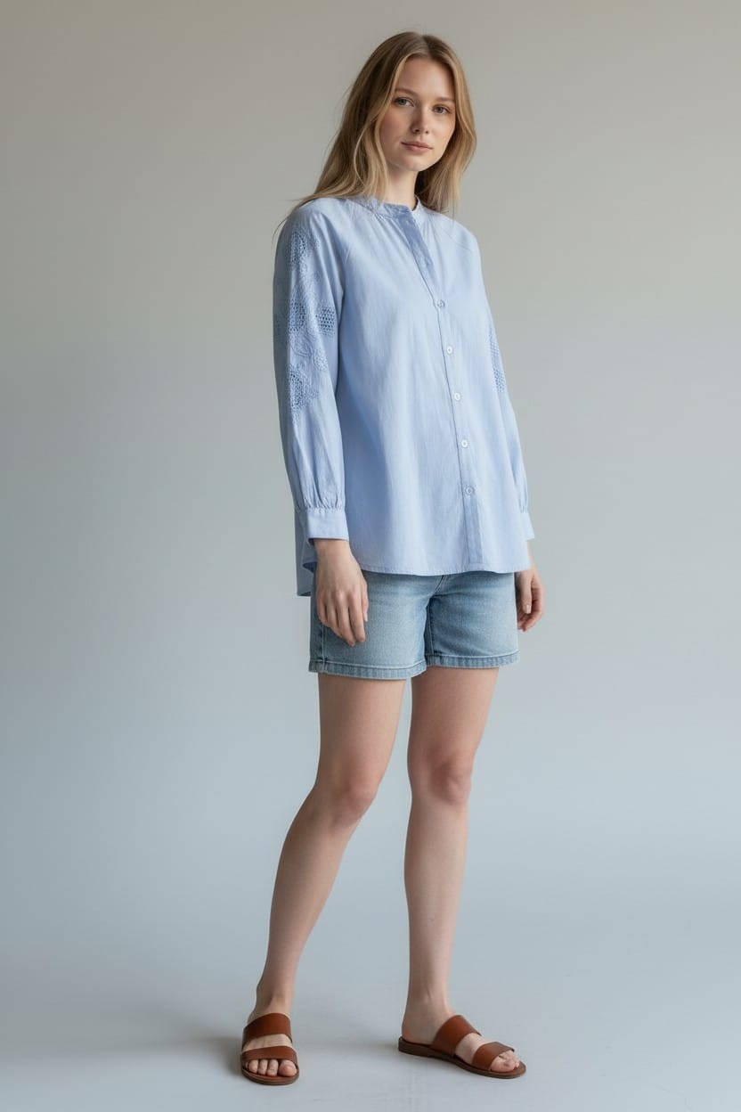 Lumière Cotton Blouse – Powder Blue