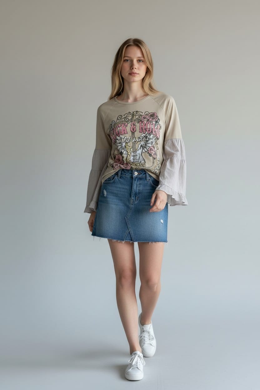 Vintage Bloom Statement Top – Sand Beige