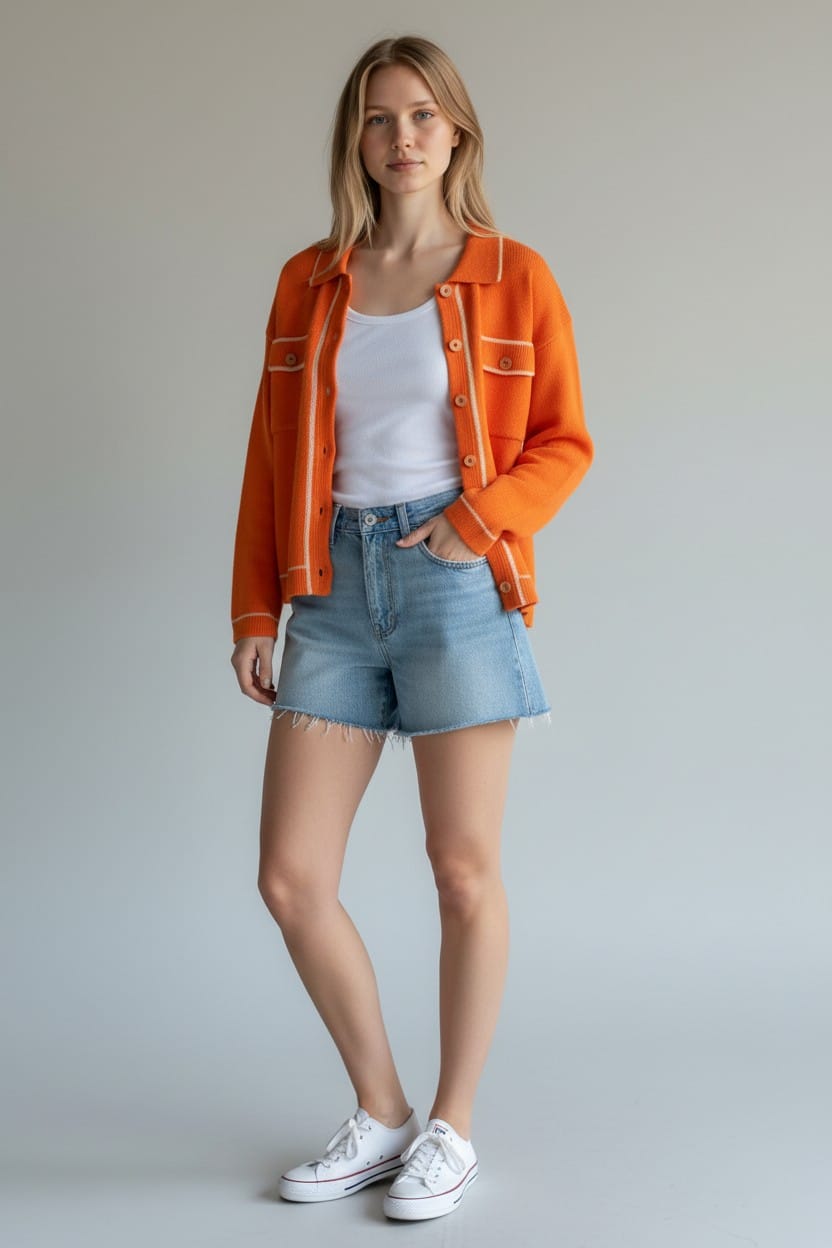 AmberEase Knit Cardigan – Sunset Orange