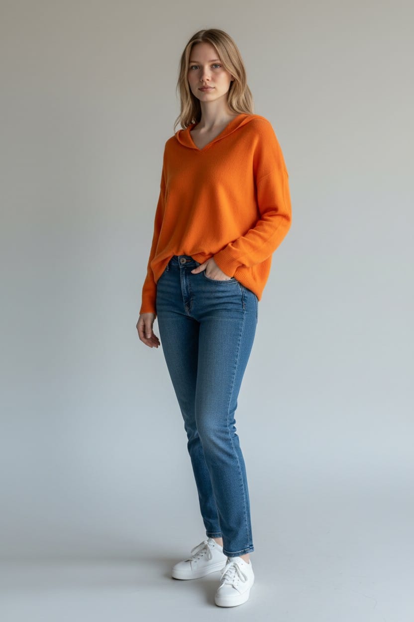 SoftForm Relaxed Knit Hoodie – Bright Orange