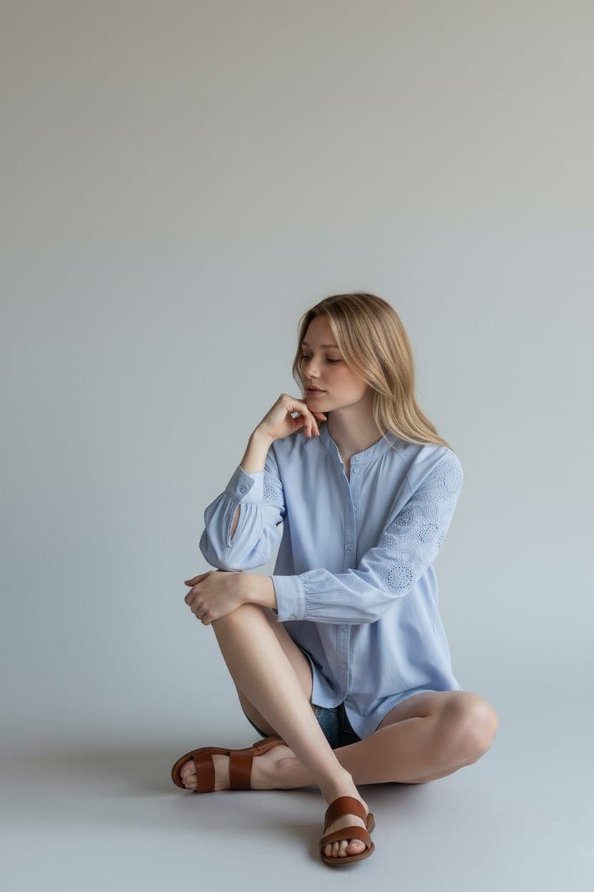 Lumière Cotton Blouse – Powder Blue