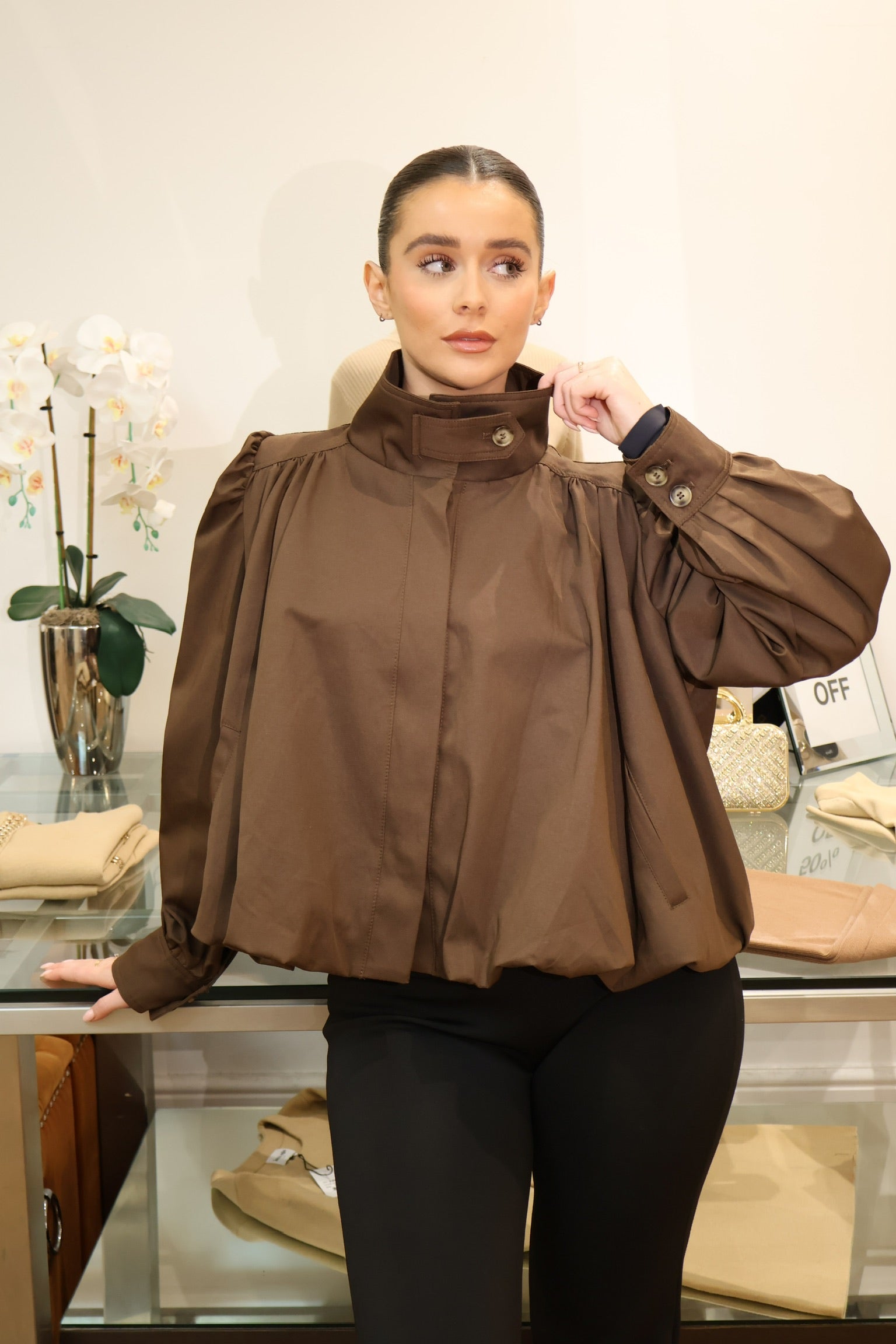 Elevated Long Sleeve Blouse | Brown