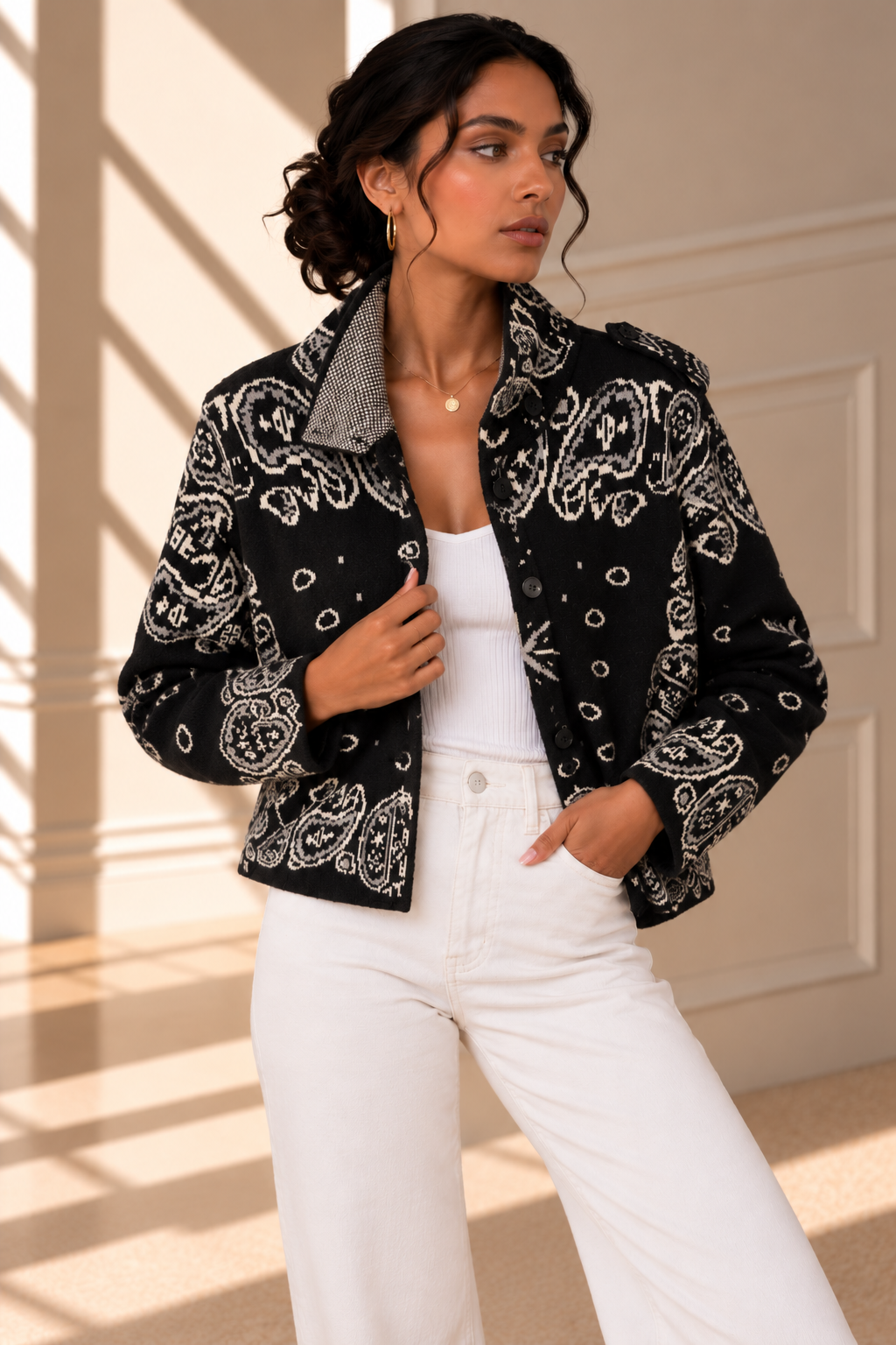 Romy Paisley Knit Jacket – Black