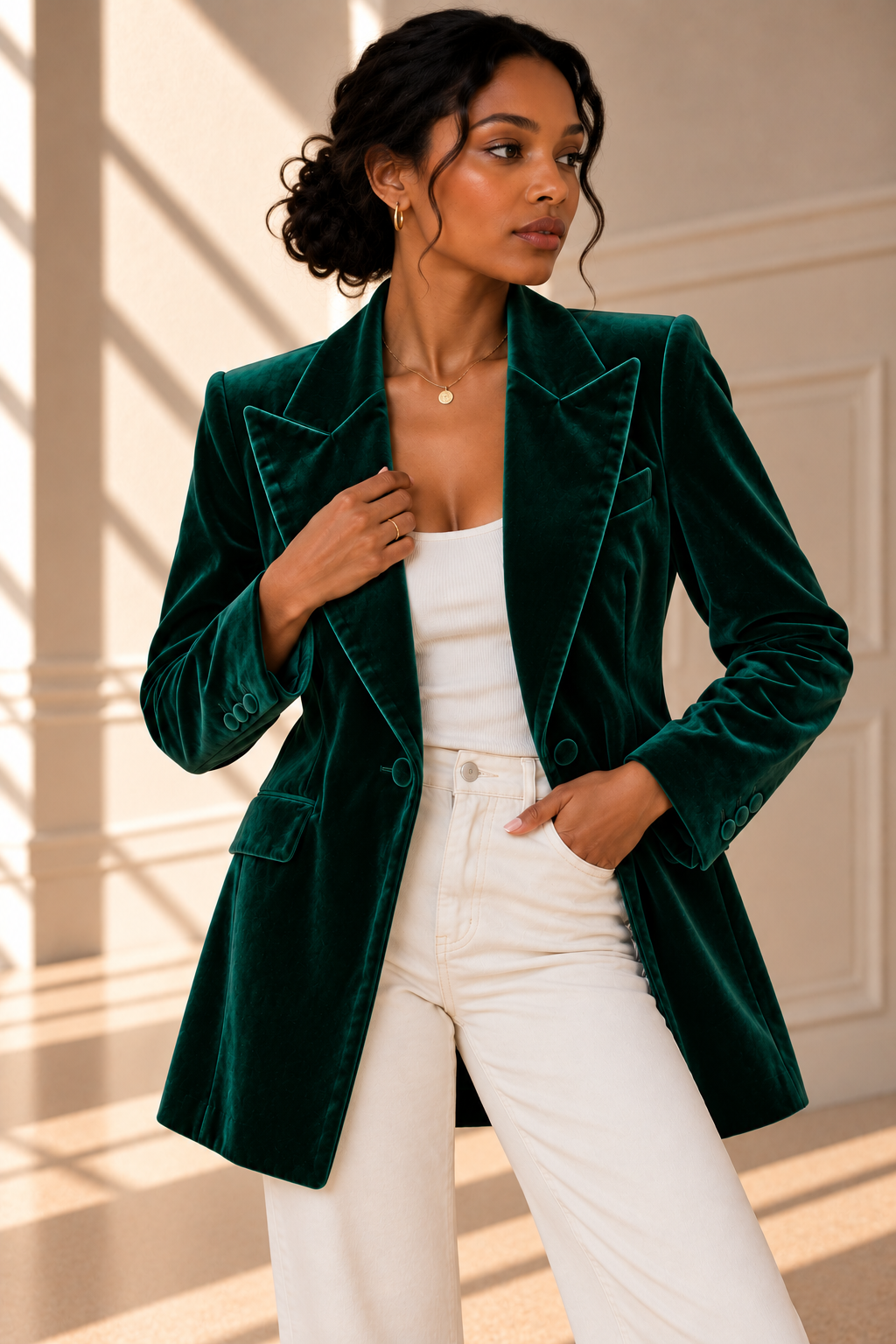Romy Velvet Blazer – Emerald
