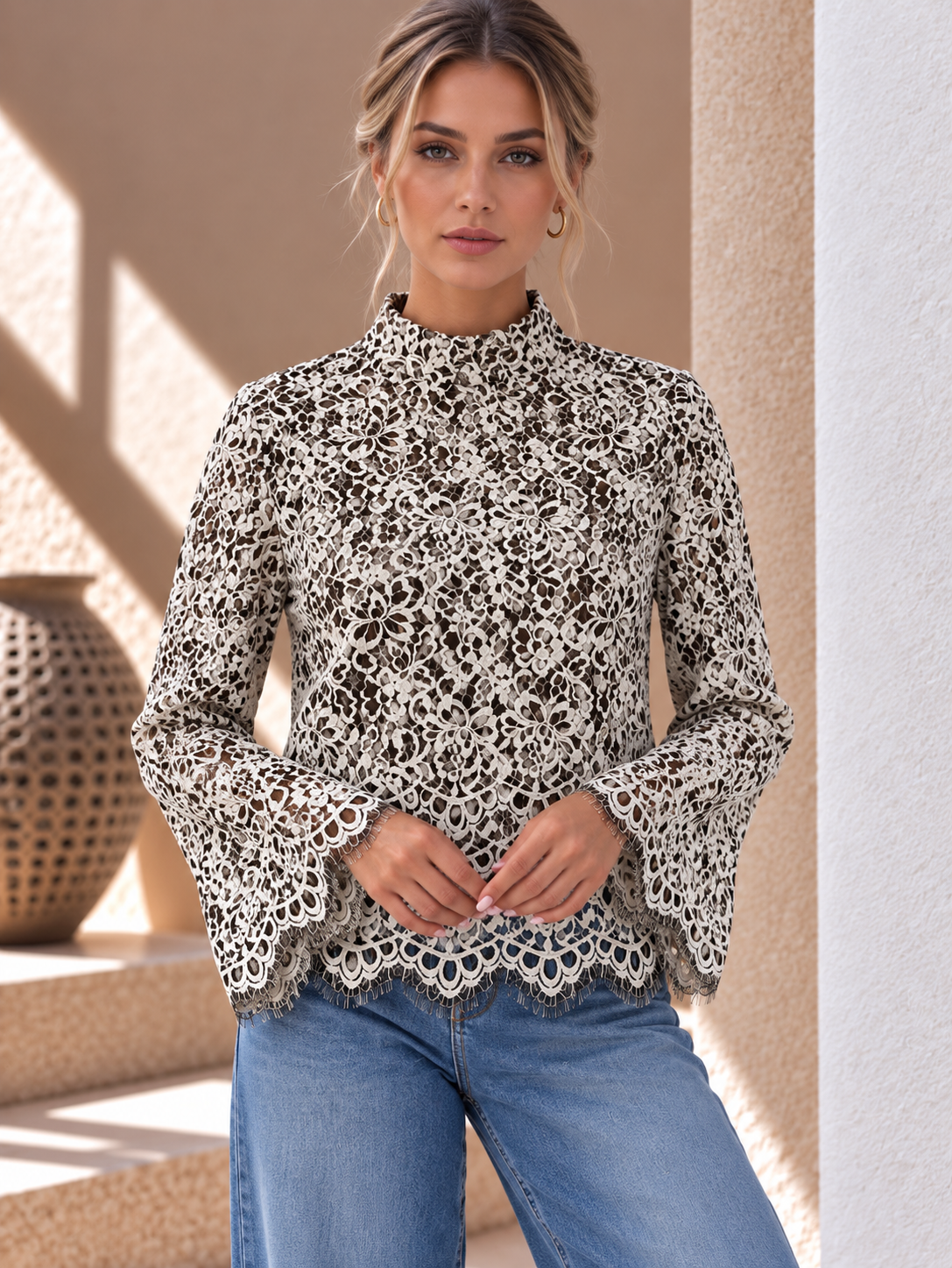 Sabine Lace Top – Brown/Cream