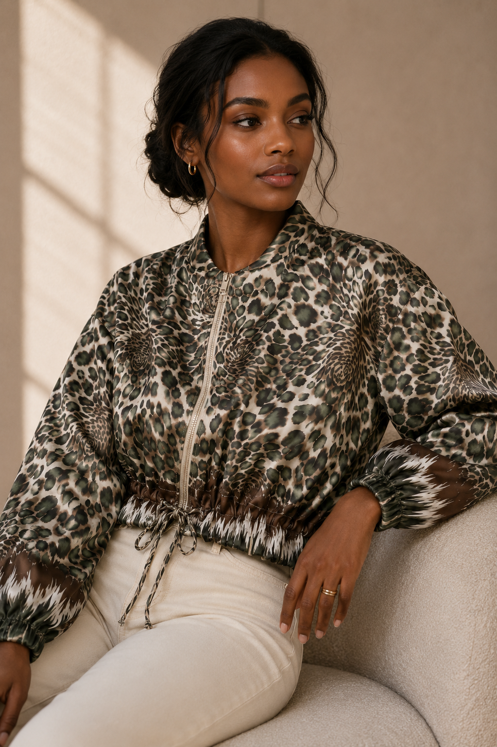 Savannah Leopard Bomber – Khaki
