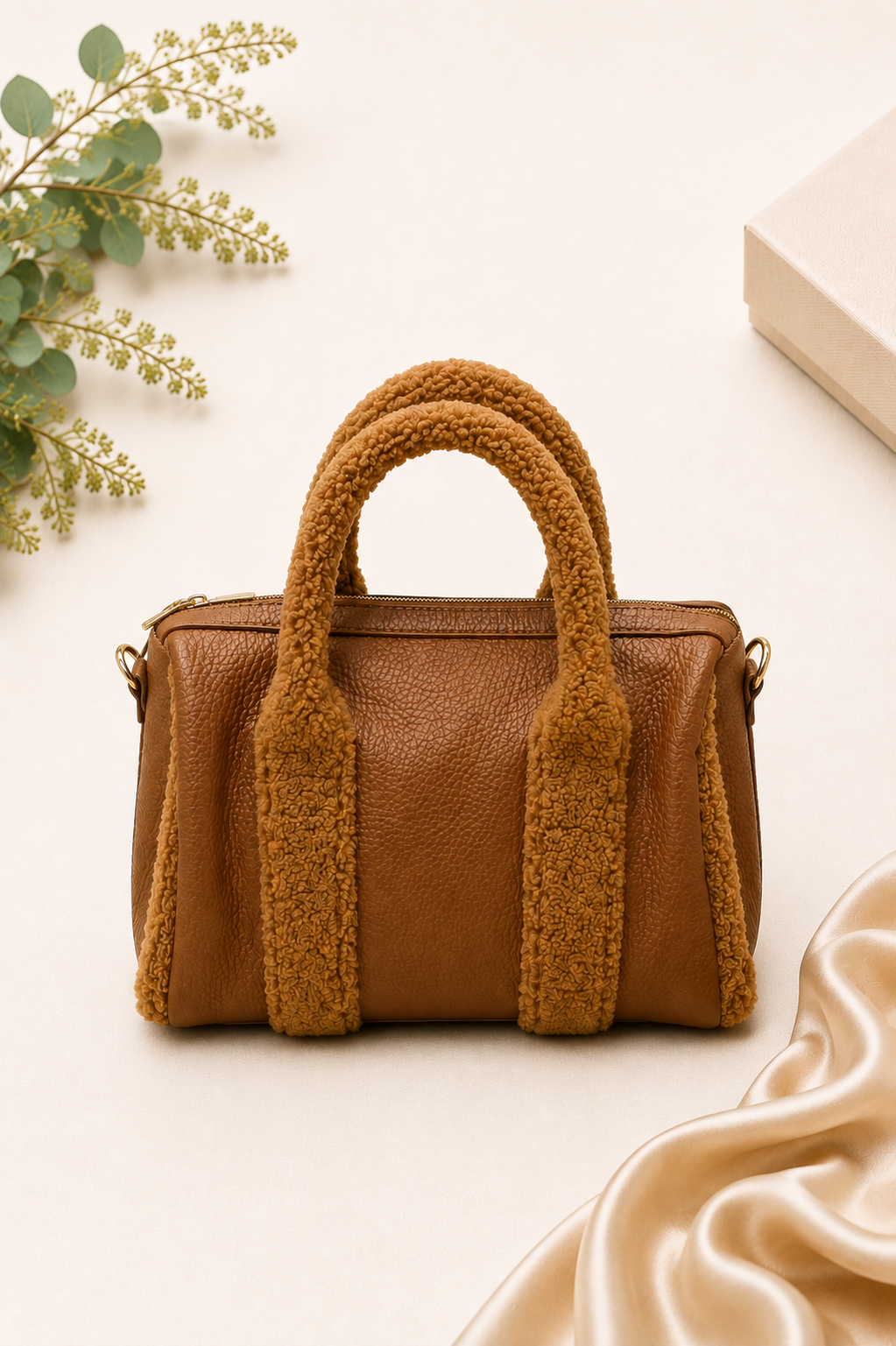 Shearling Handbag - Brown