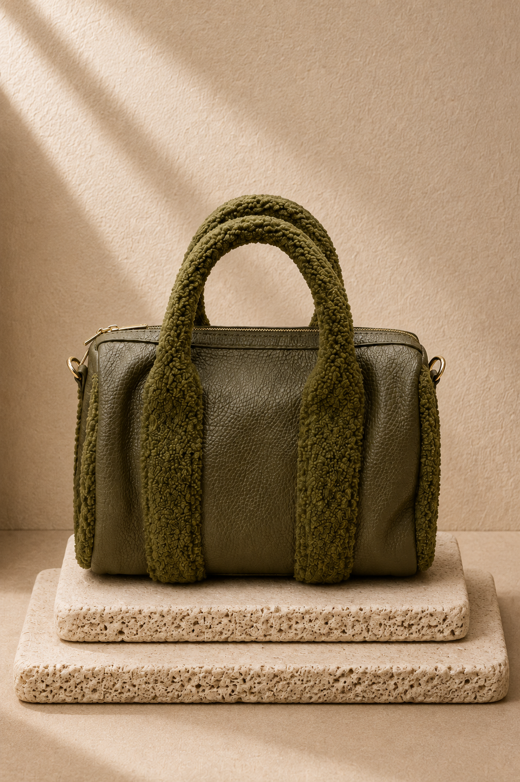 Shearling Handbag - Olive Green