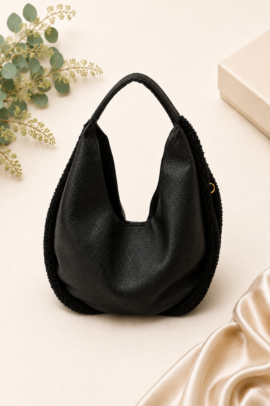 Shearling Hobo Bag - Black