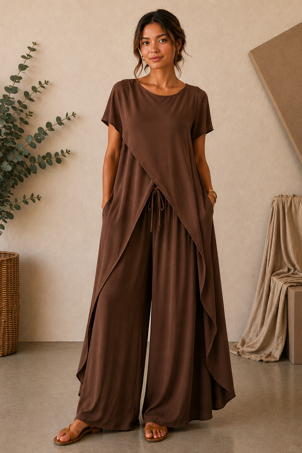 Sienna Muse Satin Co-Ord - Brown
