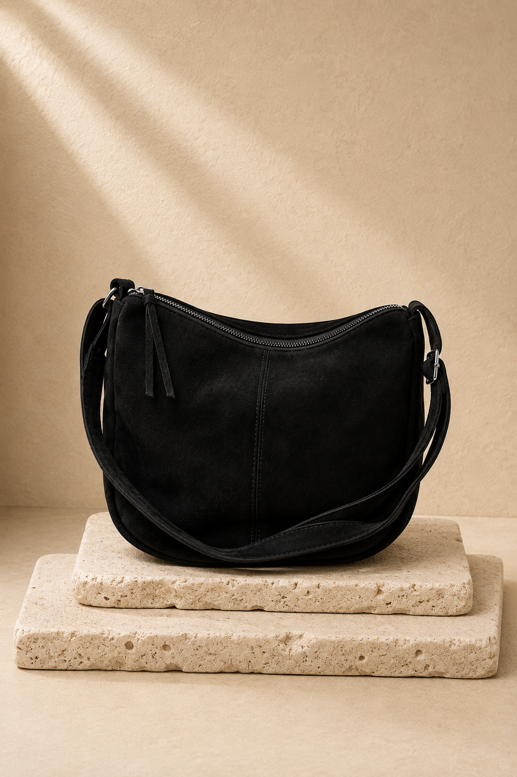 Suede Hobo Bag - Black