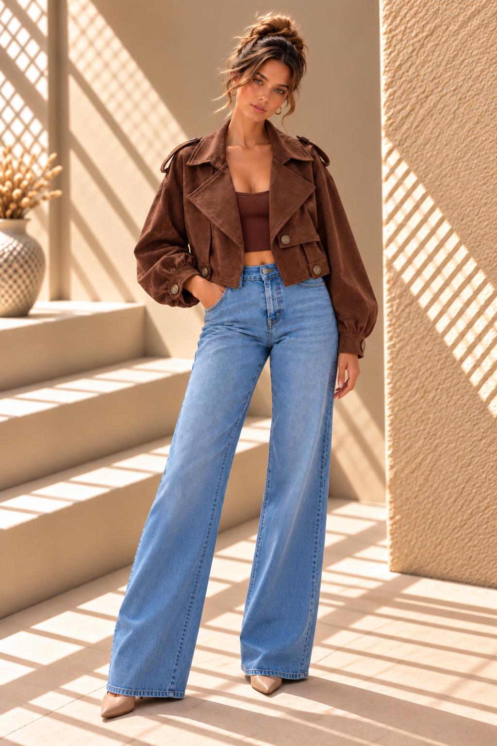 Vallée Cropped Cord Jacket - Brown