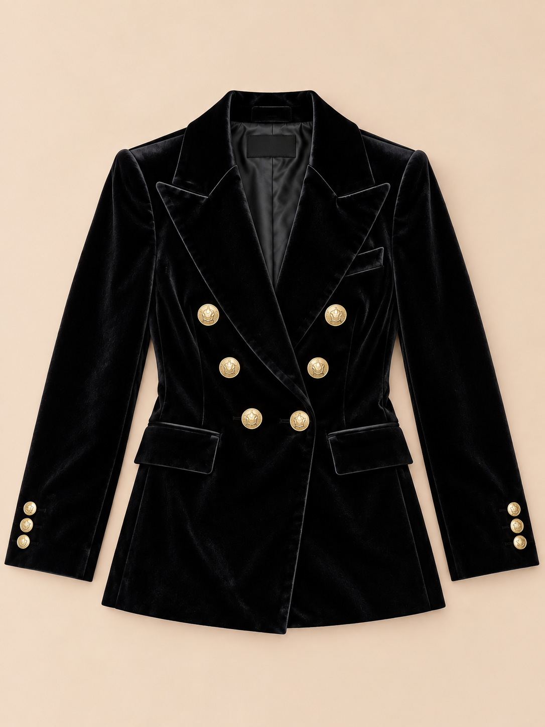 Veda Gold Button Velvet Blazer – Black