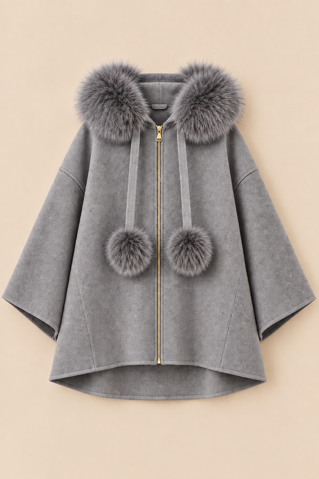 Virelle Fur Trim Cape – Grey
